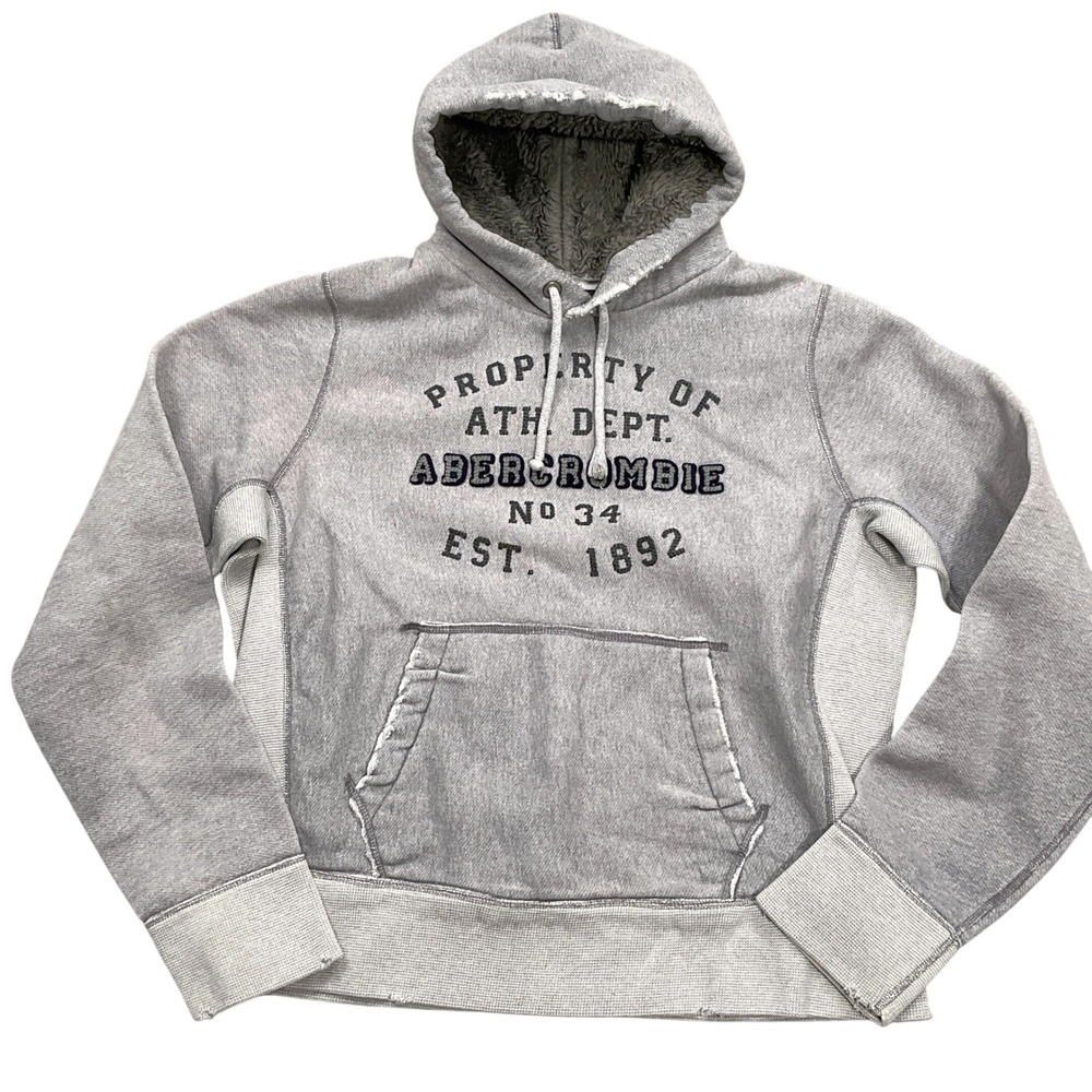 Abercrombie Hoodie Ath Dept Gray Pullover Fleece Lined Sweatshirt Y2K‎ Heavy